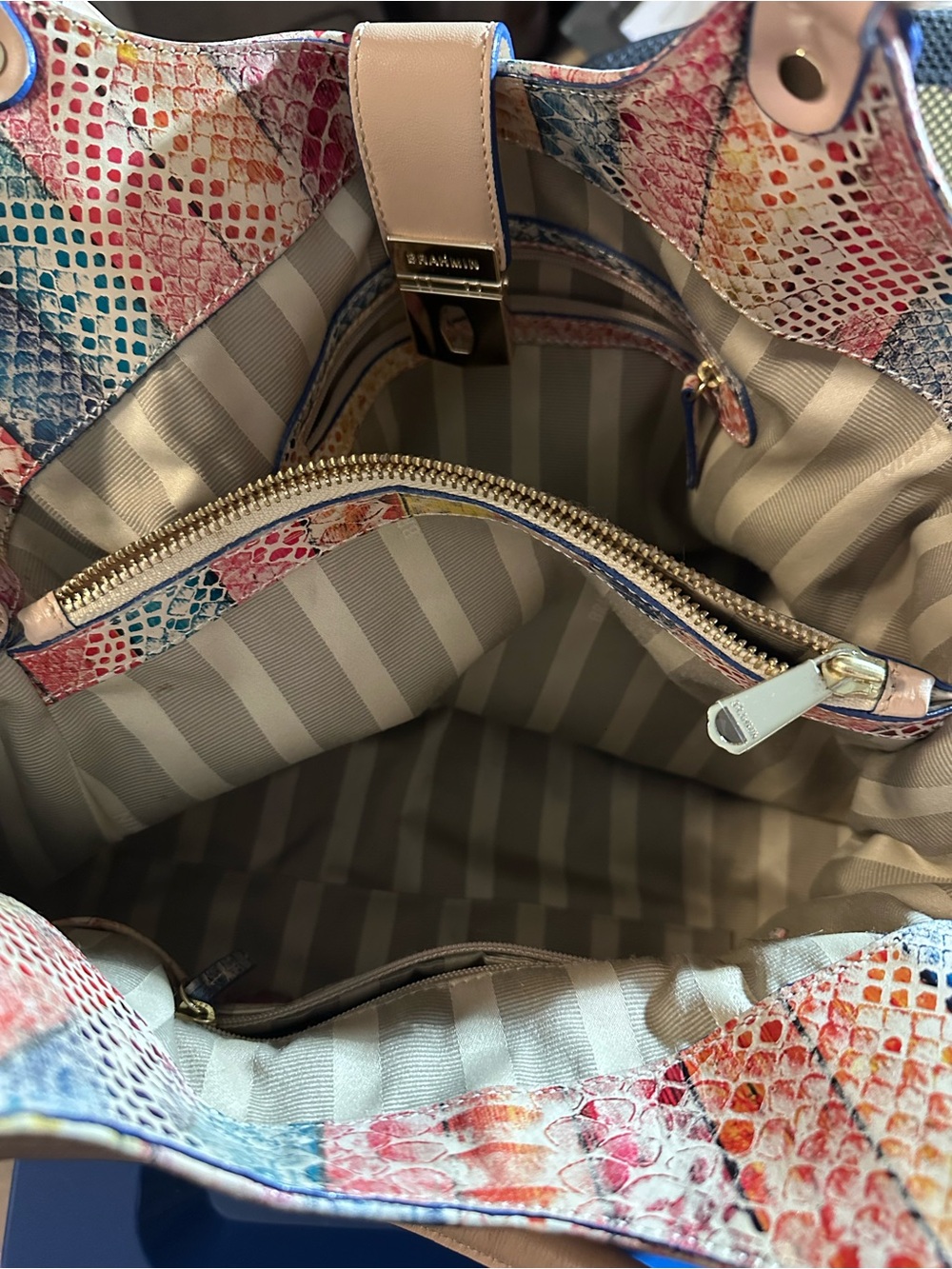 Elisa Multi-Color Snake-Print Leather Tote Bag by Brahmin - Picture 7 of 16